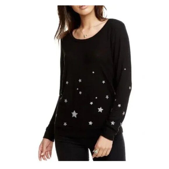Chasor Women's True Black & Silver STARRY NIGHT Pullover Top, Size MED So Soft! - Picture 3 of 8